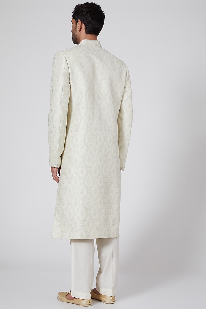 Off White & Silver Groom Sherwani With Zardosi Work by Bubber Couture at Pernia's Pop Up Shop