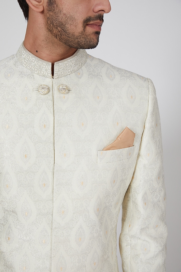 Off White & Silver Groom Sherwani With Zardosi Work by Bubber Couture at Pernia's Pop Up Shop
