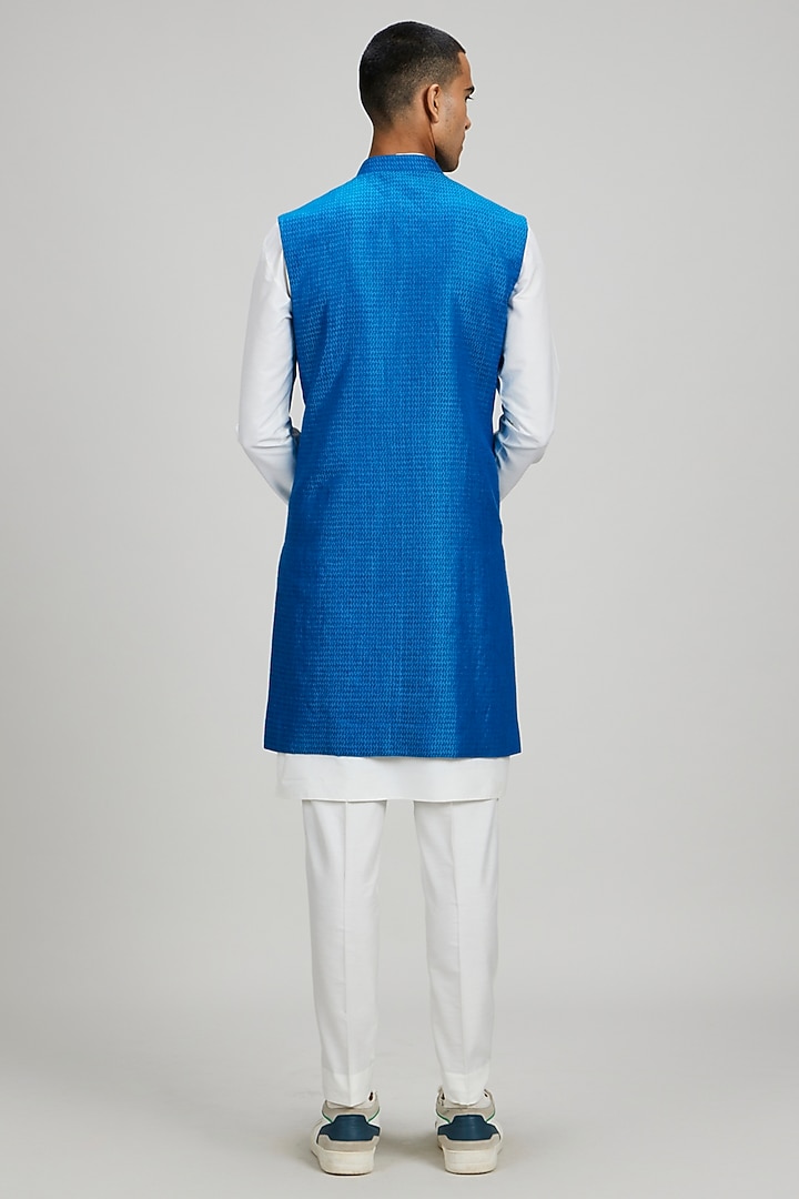 Blue Jacquard Layered Wedding Sherwani by Bubber Couture at Pernia's Pop Up Shop