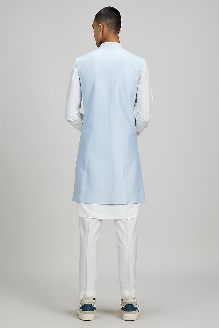Powder Blue Jacquard Silk Layered Wedding Sherwani by Bubber Couture at Pernia's Pop Up Shop
