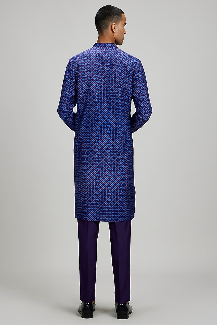 Blue Flat Raw Silk Patola Digital Printed Kurta Set by Bubber Couture at Pernia's Pop Up Shop
