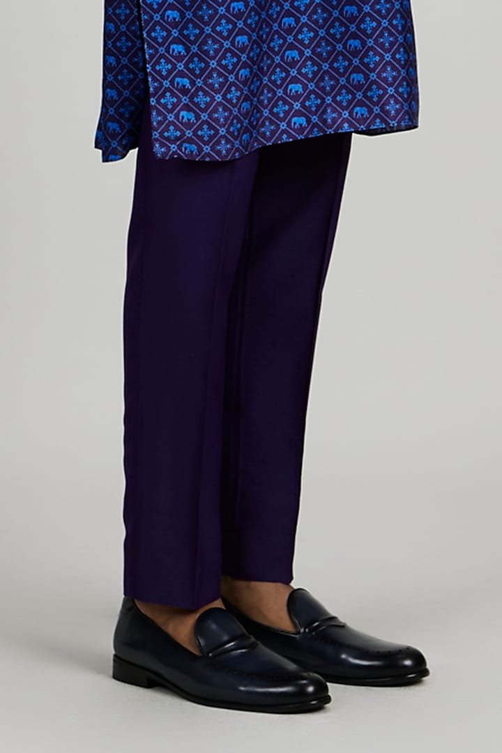 Blue Flat Raw Silk Patola Digital Printed Kurta Set by Bubber Couture at Pernia's Pop Up Shop