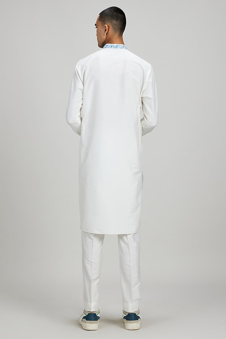 Off-White Cotton Silk Pixel Printed Kurta Set by Bubber Couture at Pernia's Pop Up Shop