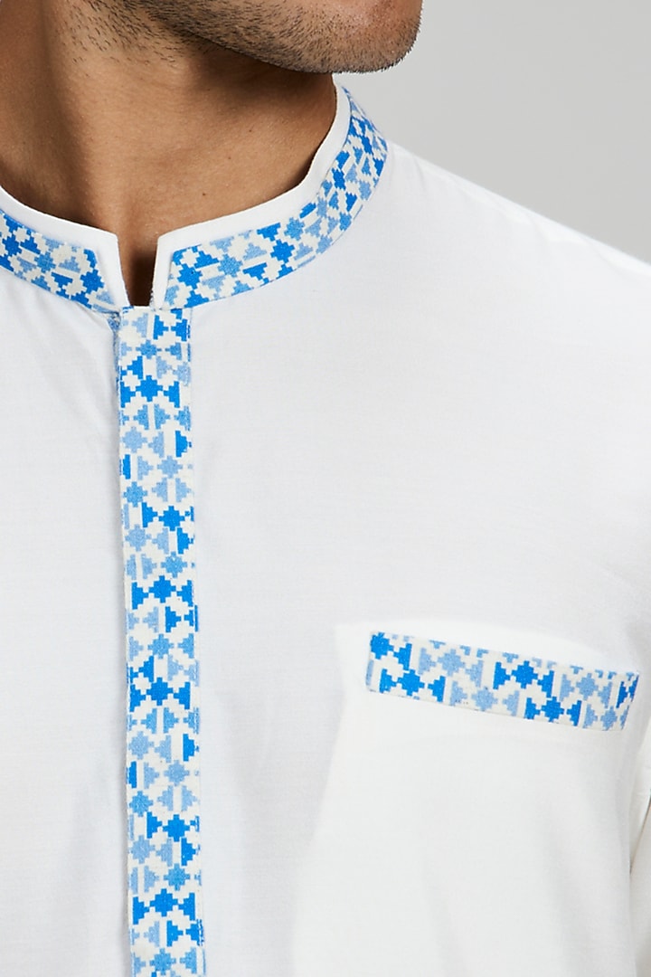 Off-White Cotton Silk Pixel Printed Kurta Set by Bubber Couture at Pernia's Pop Up Shop