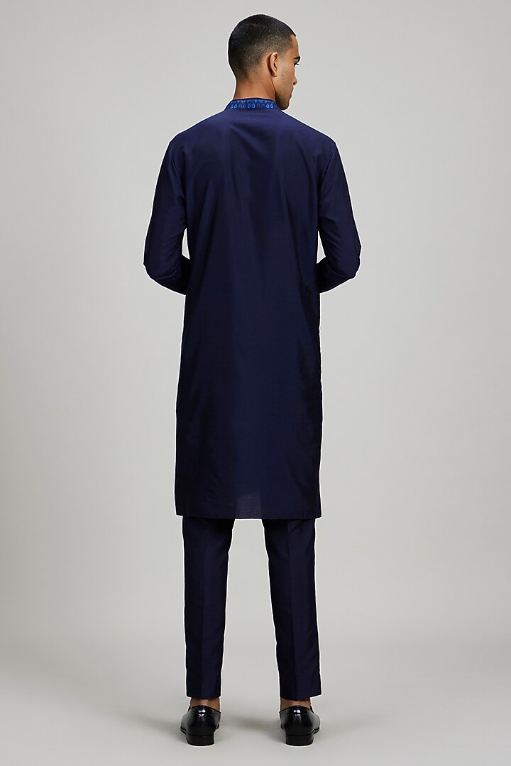 Navy Cotton Silk Ikat Printed Kurta Set by Bubber Couture at Pernia's Pop Up Shop