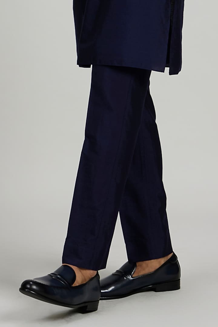 Navy Cotton Silk Ikat Printed Kurta Set by Bubber Couture at Pernia's Pop Up Shop