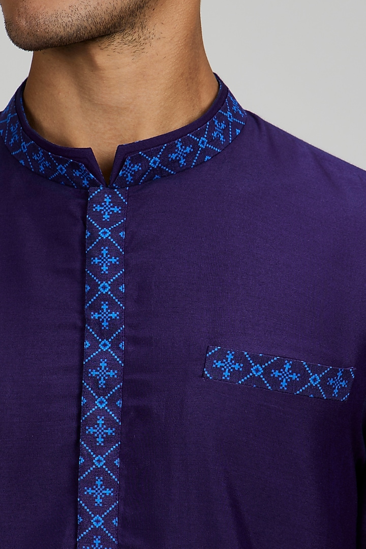 Indigo Blue Cotton Silk Patola Printed Kurta Set by Bubber Couture at Pernia's Pop Up Shop