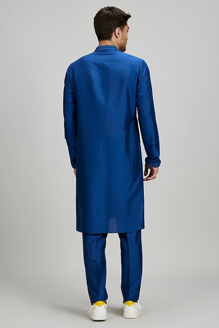 Cobalt Blue Cotton Silk Cutdana Embroidered Kurta Set by Bubber Couture at Pernia's Pop Up Shop