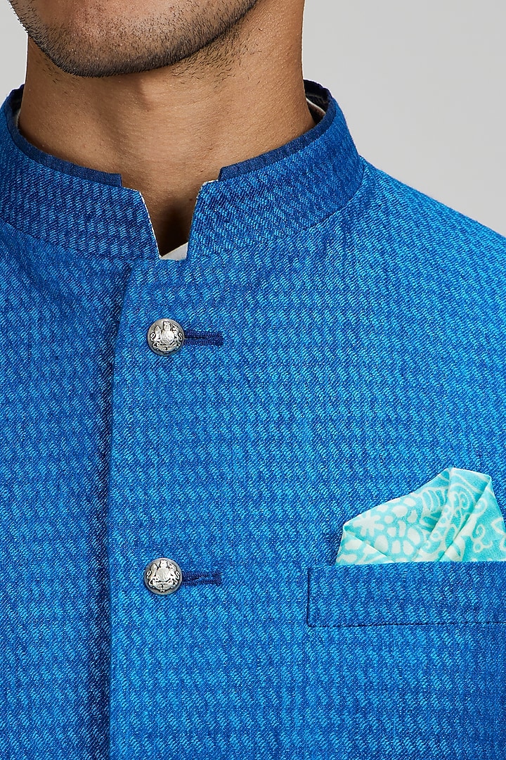 Blue Linen Bundi Jacket by Bubber Couture at Pernia's Pop Up Shop
