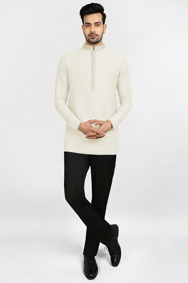 Off-White Embroidered Shirt Kurta by Bubber Couture