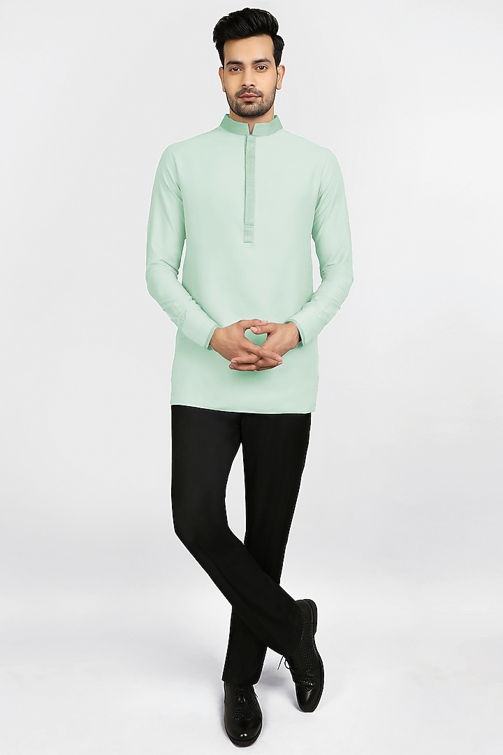 Mint Embroidered Shirt Kurta by Bubber Couture