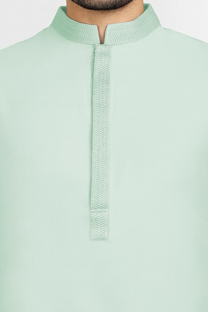 Mint Cotton Silk Embroidered Shirt Kurta by Bubber Couture at Pernia's Pop Up Shop