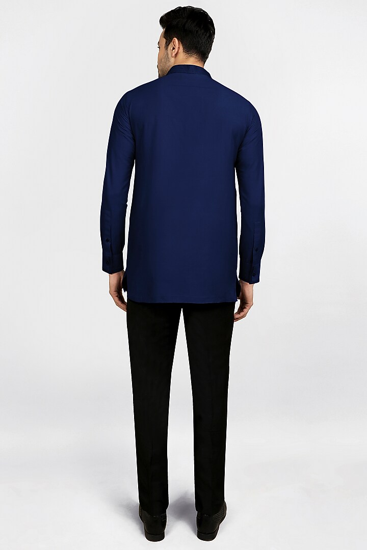 Indigo Blue Embroidered Shirt Kurta by Bubber Couture at Pernia's Pop Up Shop