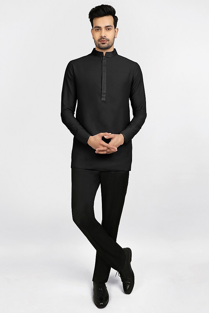 Black Embroidered Shirt Kurta by Bubber Couture