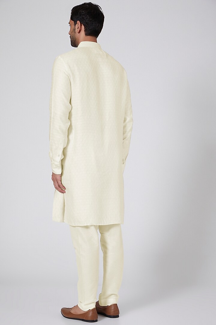 White Jacquard Silk Kurta Set by Bubber Couture at Pernia's Pop Up Shop