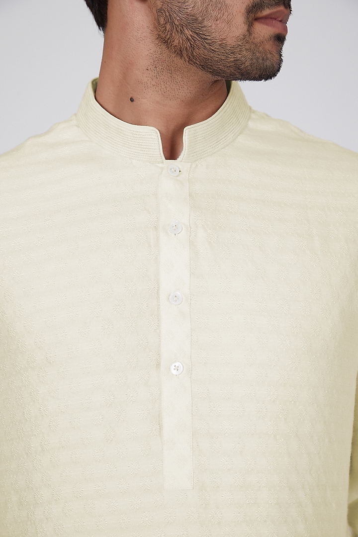White Jacquard Silk Kurta Set by Bubber Couture at Pernia's Pop Up Shop