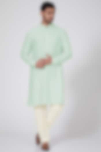 Mint Jacquard Silk Kurta Set by Bubber Couture
