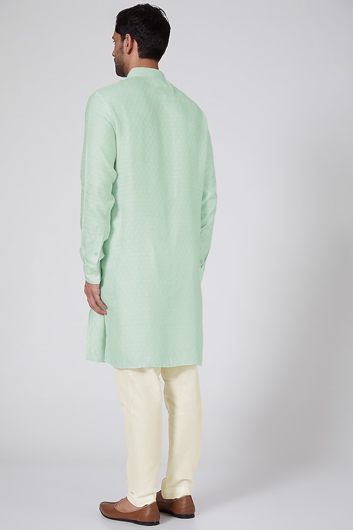 Mint Jacquard Silk Kurta Set by Bubber Couture at Pernia's Pop Up Shop