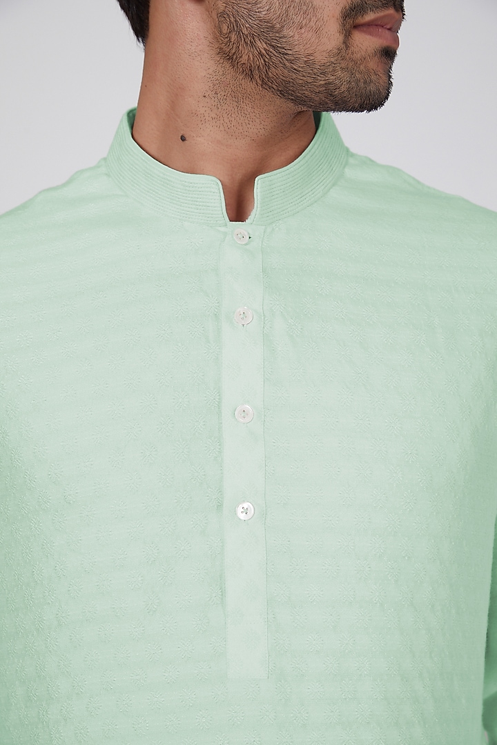 Mint Jacquard Silk Kurta Set by Bubber Couture at Pernia's Pop Up Shop