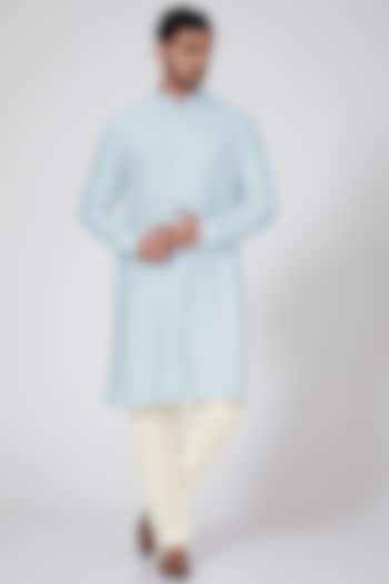 Powder Blue Jacquard Silk Kurta Set by Bubber Couture