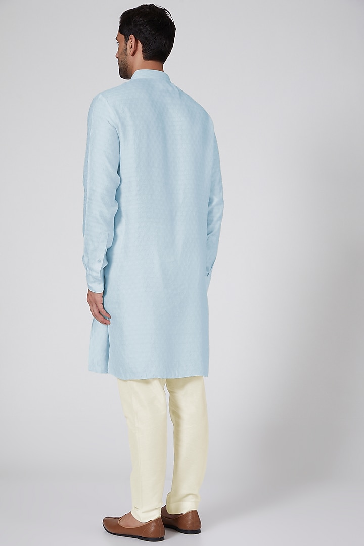 Powder Blue Jacquard Silk Kurta Set by Bubber Couture at Pernia's Pop Up Shop