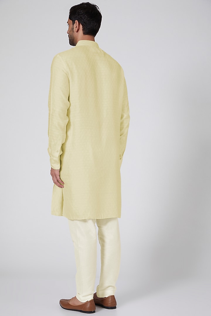 Beige Jacquard Silk Kurta Set by Bubber Couture at Pernia's Pop Up Shop