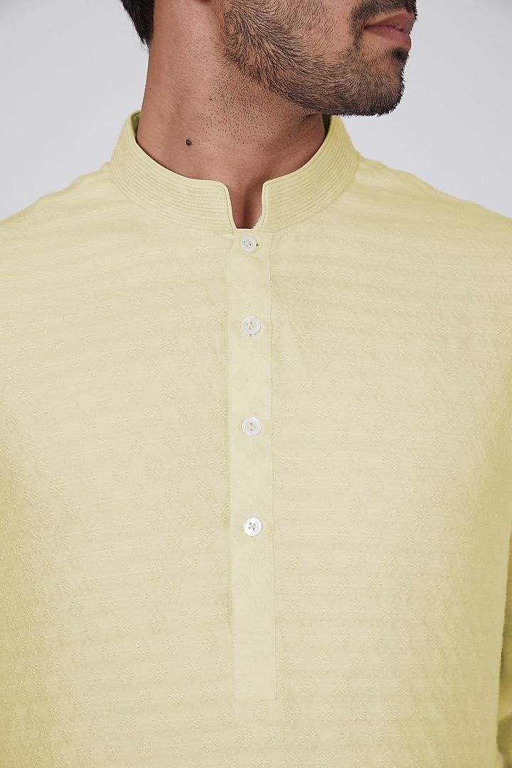 Beige Jacquard Silk Kurta Set by Bubber Couture at Pernia's Pop Up Shop