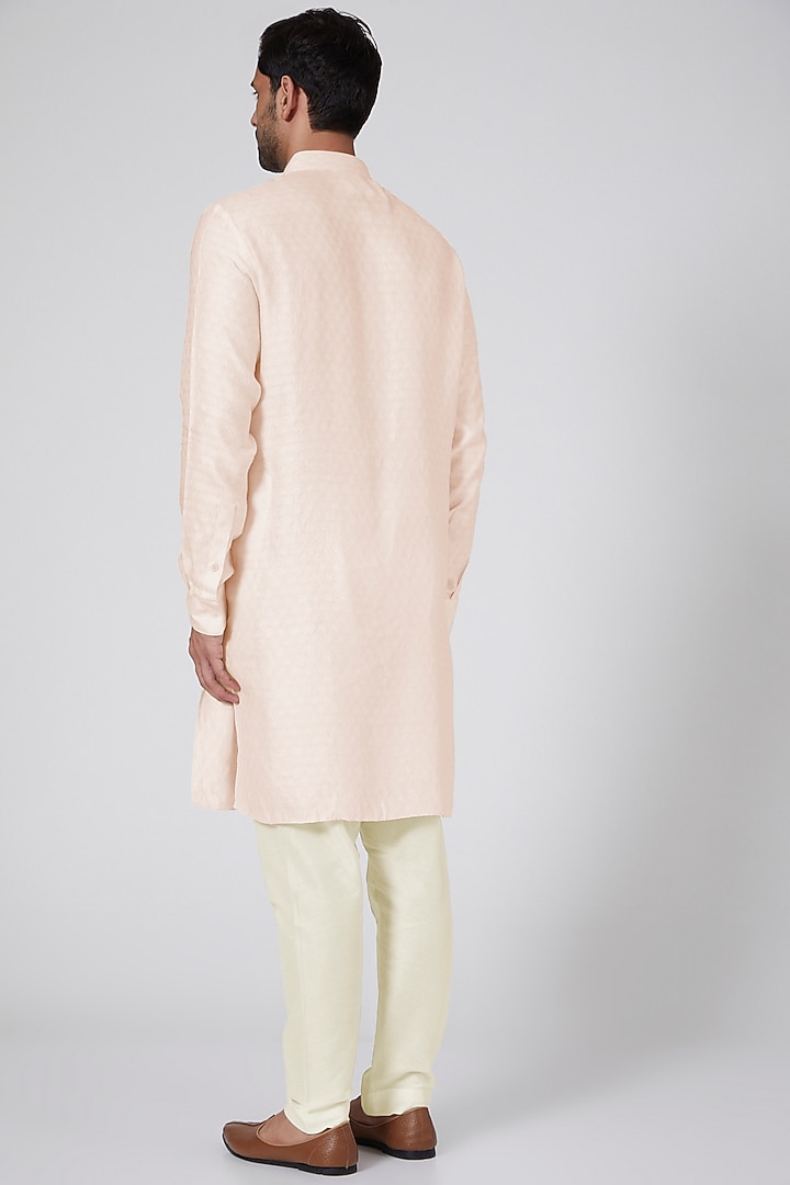 Peach Jacquard Silk Kurta Set by Bubber Couture at Pernia's Pop Up Shop