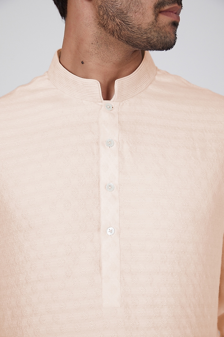 Peach Jacquard Silk Kurta Set by Bubber Couture at Pernia's Pop Up Shop