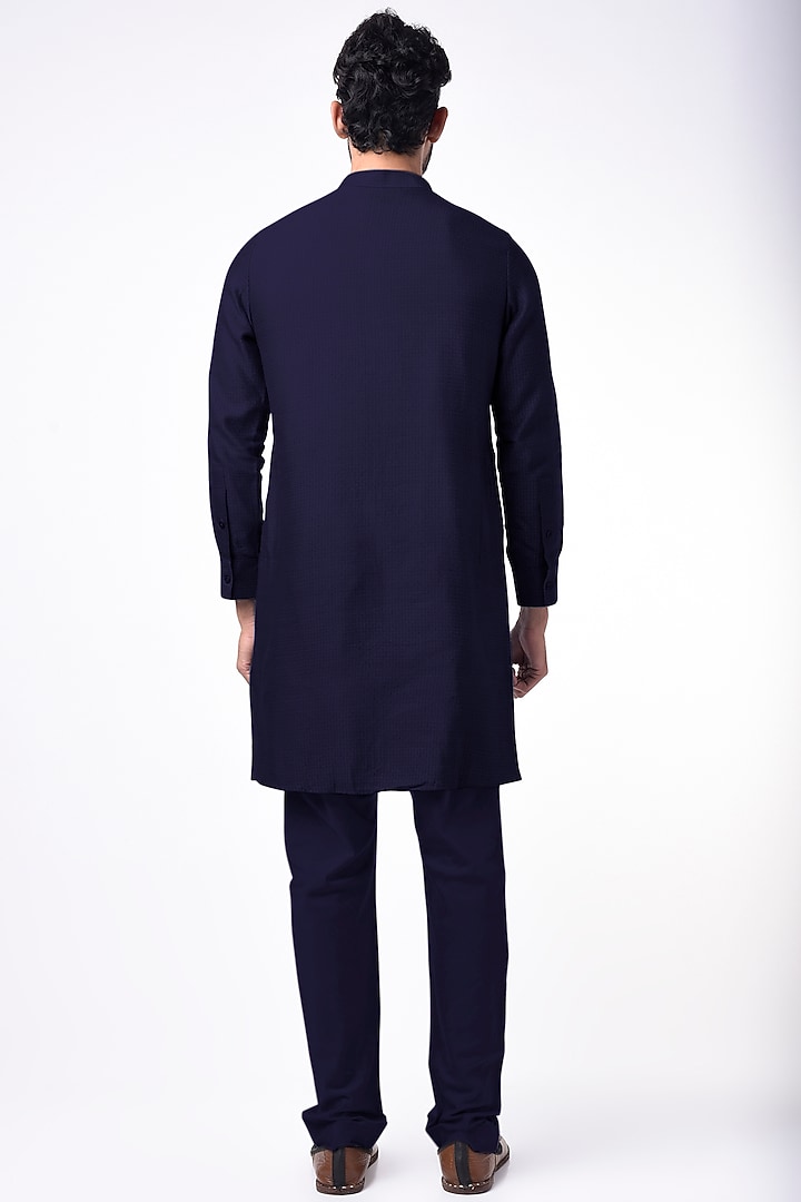 Dark Purple Jacquard Silk Kurta Set by Bubber Couture at Pernia's Pop Up Shop