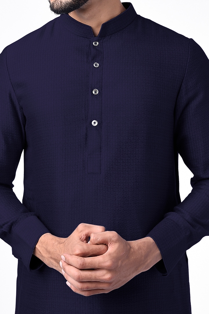 Dark Purple Jacquard Silk Kurta Set by Bubber Couture at Pernia's Pop Up Shop