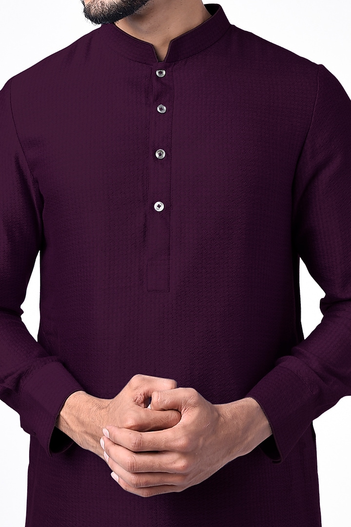 Wine Jacquard Silk Kurta Set by Bubber Couture at Pernia's Pop Up Shop