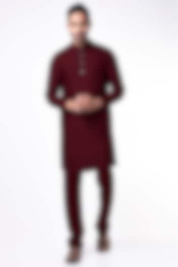 Maroon Jacquard Silk Kurta Set by Bubber Couture