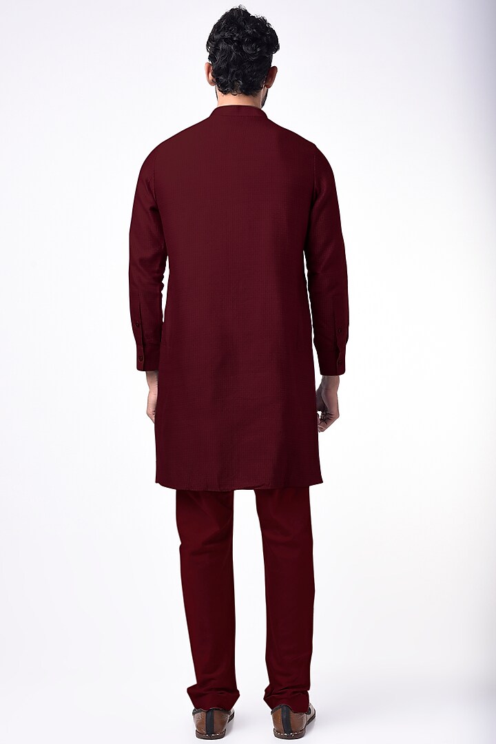Maroon Jacquard Silk Kurta Set by Bubber Couture at Pernia's Pop Up Shop