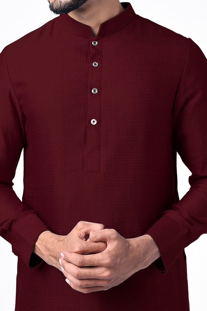 Maroon Jacquard Silk Kurta Set by Bubber Couture at Pernia's Pop Up Shop