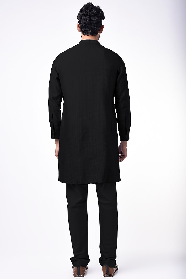 Black Jacquard Silk Kurta Set by Bubber Couture at Pernia's Pop Up Shop