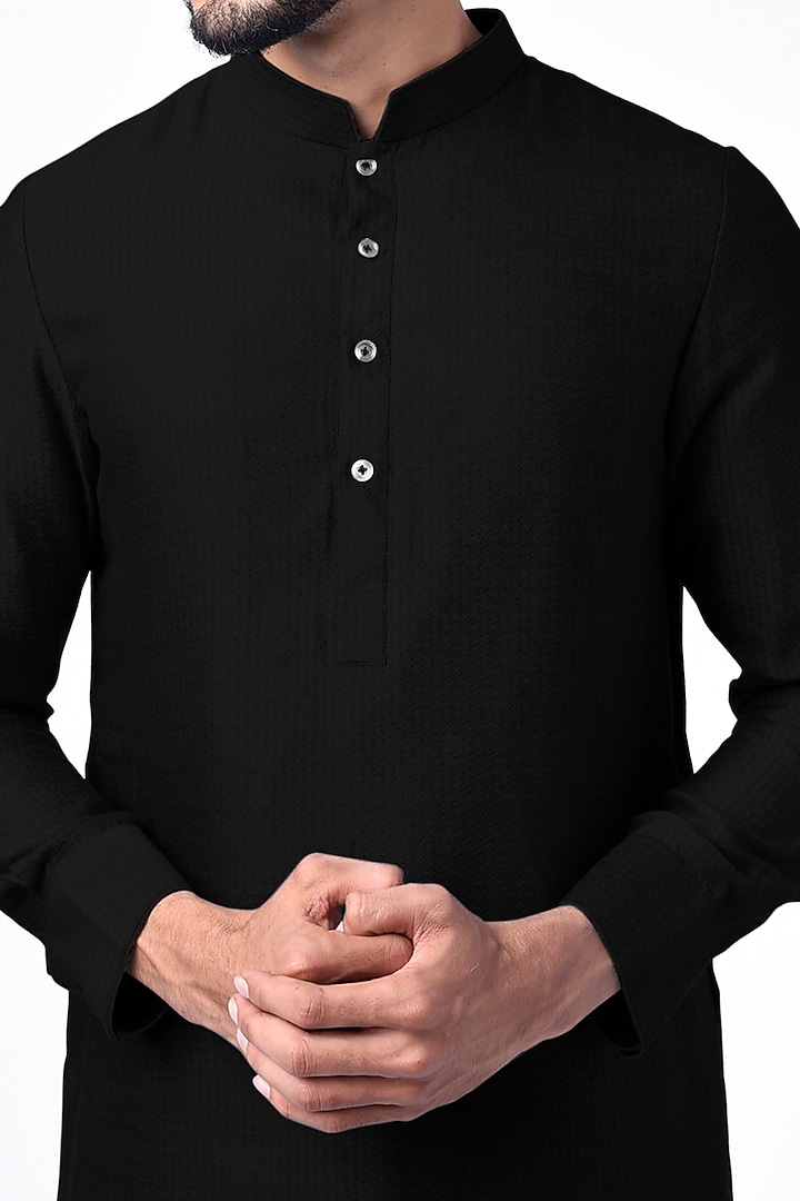 Black Jacquard Silk Kurta Set by Bubber Couture at Pernia's Pop Up Shop