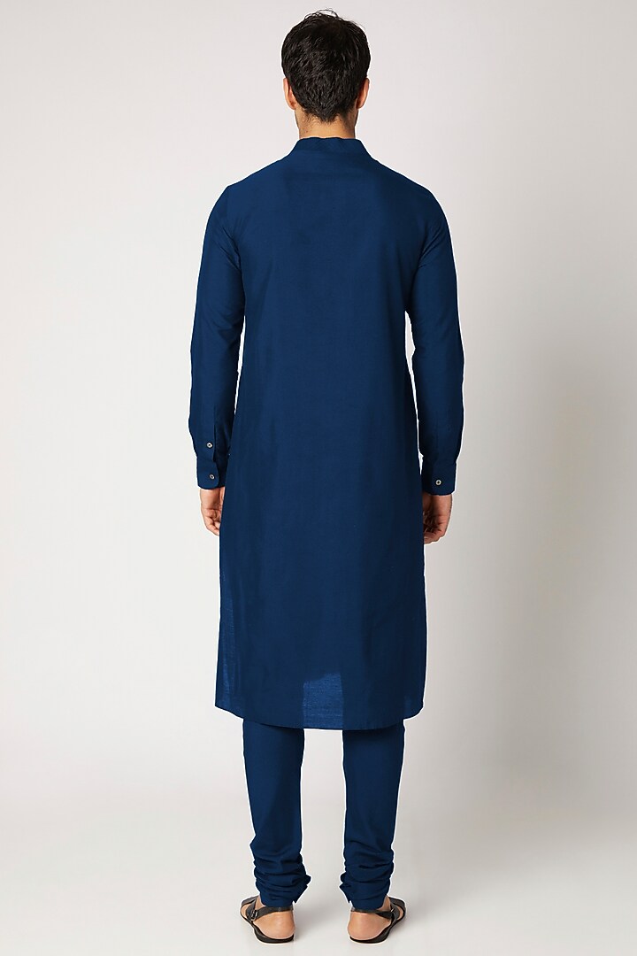 Sapphire Blue Cotton Silk Kurta Set by Bubber Couture at Pernia's Pop Up Shop