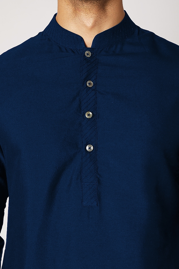 Sapphire Blue Cotton Silk Kurta Set by Bubber Couture at Pernia's Pop Up Shop