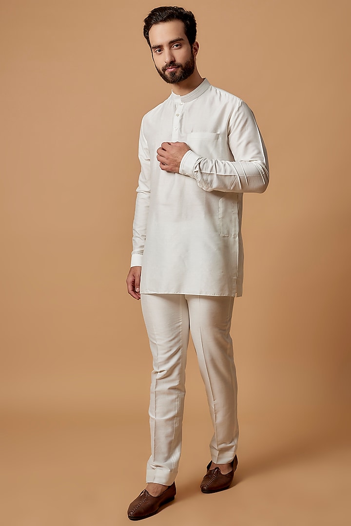 Off-White Cotton Silk Kurta by Bubber Couture