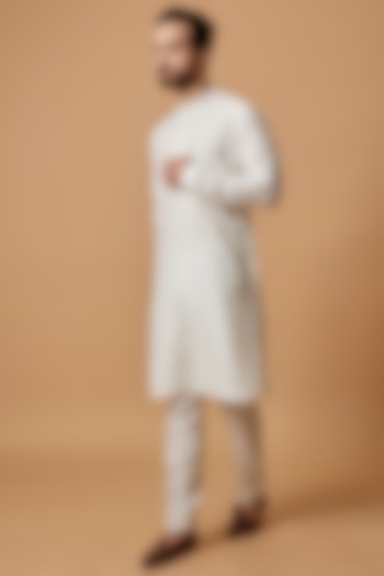 Off-White Cotton Silk Kurta Set by Bubber Couture