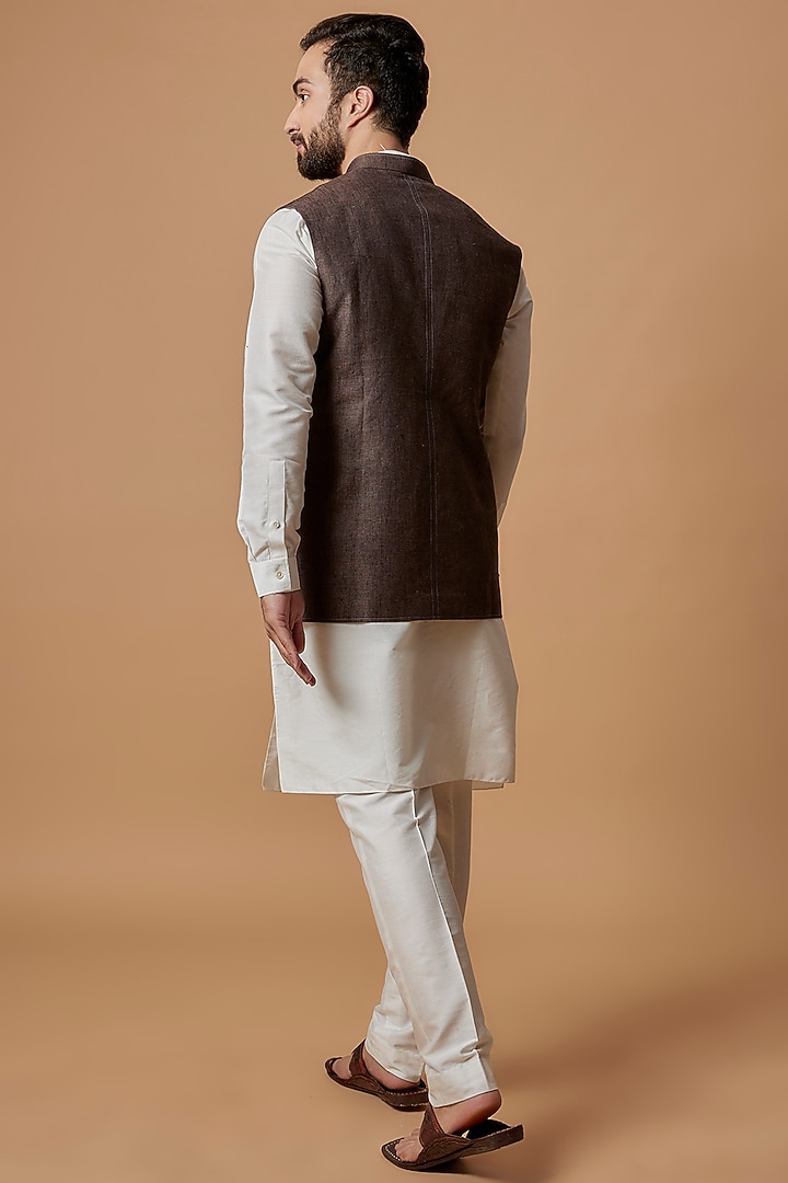 Brown Linen Bundi Jacket by Bubber Couture at Pernia's Pop Up Shop