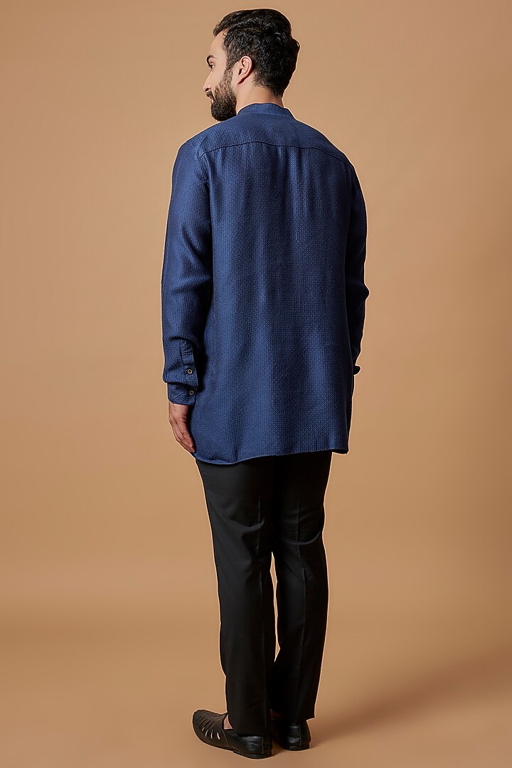 Blue Jacquard Silk Kurta by Bubber Couture at Pernia's Pop Up Shop