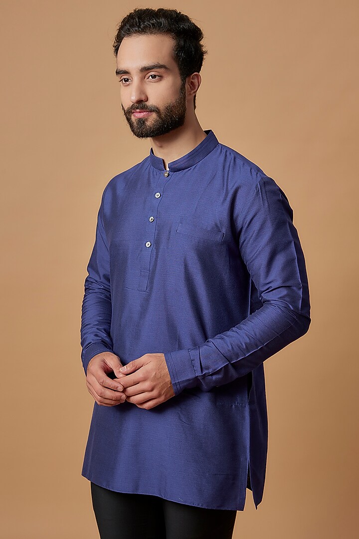 Indigo Cotton Silk Pintuck Kurta by Bubber Couture at Pernia's Pop Up Shop