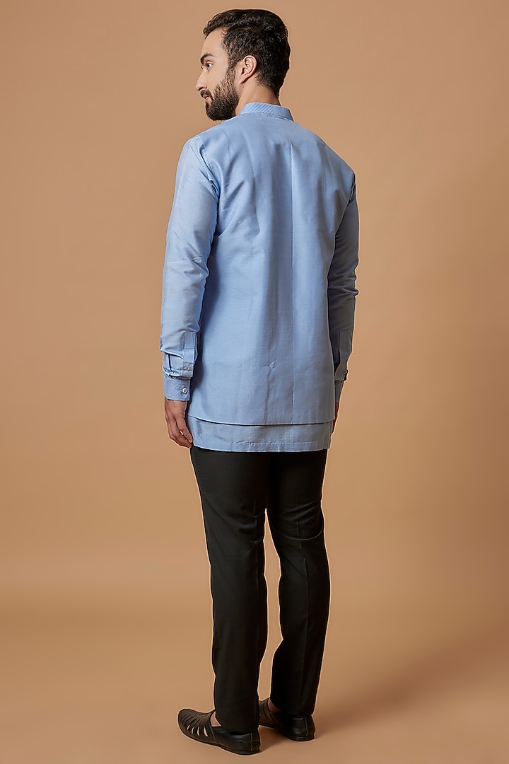 Ice Blue Cotton Silk Shirt Kurta by Bubber Couture at Pernia's Pop Up Shop