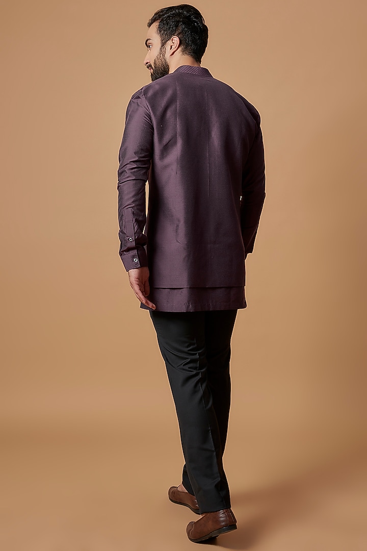 Wine Cotton Silk Layered Shirt Kurta by Bubber Couture at Pernia's Pop Up Shop