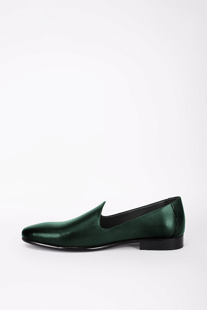 Bottle Green Italian Leather Mojris by Bubber Couture