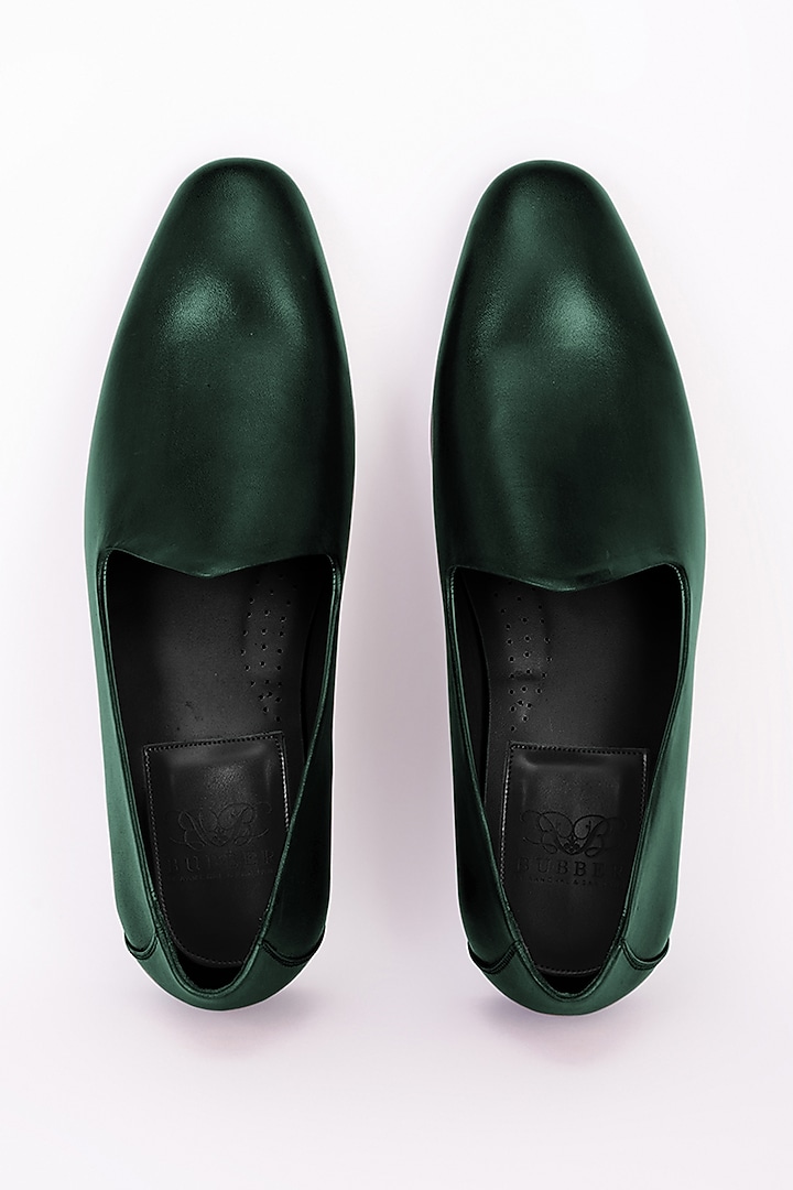 Bottle Green Italian Leather Mojris by Bubber Couture at Pernia's Pop Up Shop