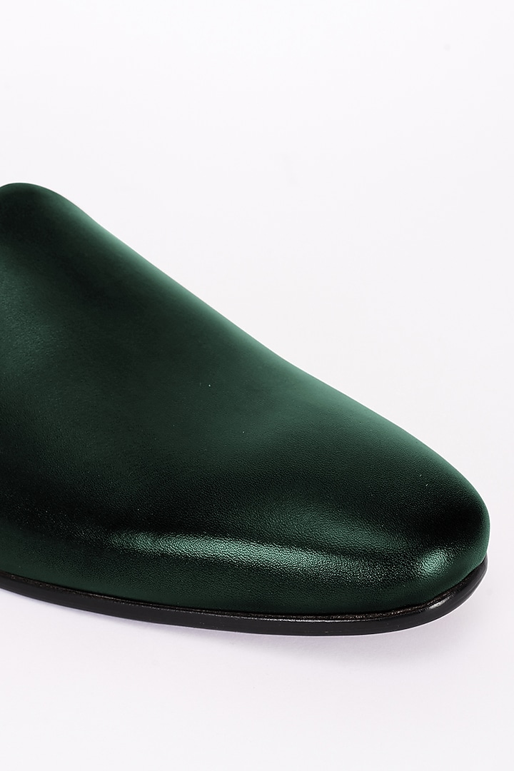 Bottle Green Italian Leather Mojris by Bubber Couture at Pernia's Pop Up Shop
