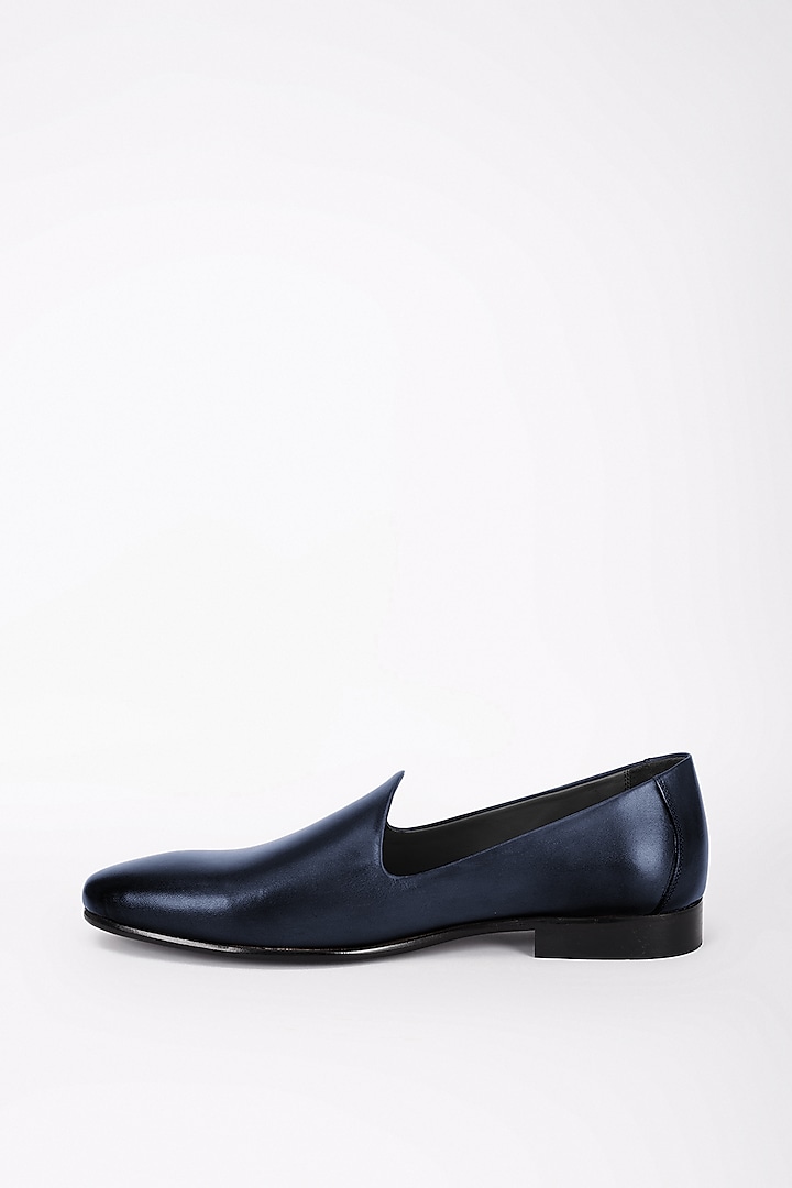 Navy Blue Italian Leather Mojris by Bubber Couture
